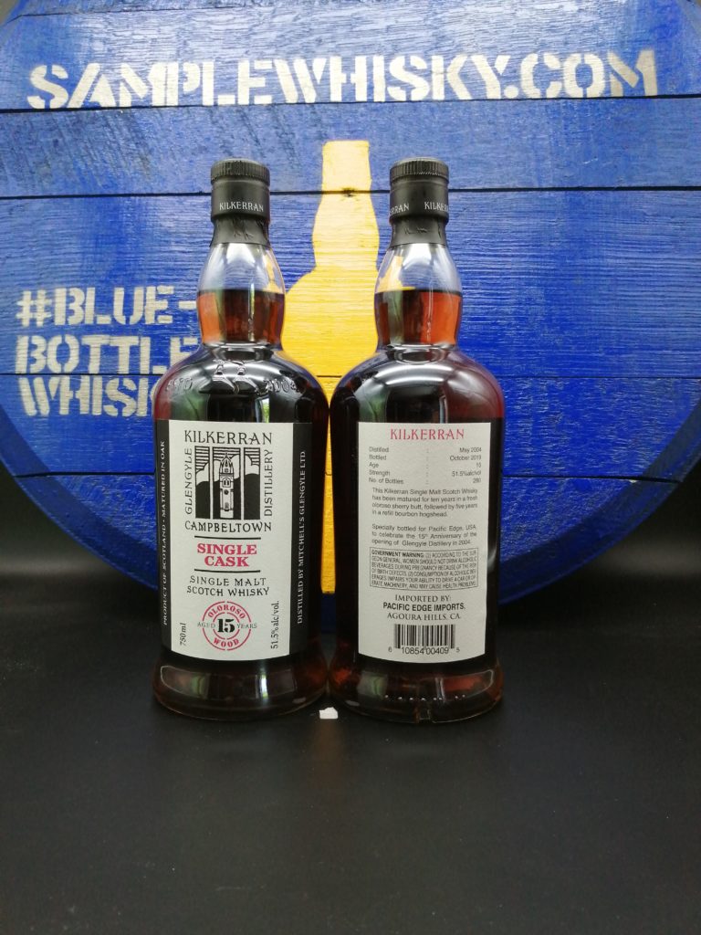 Kilkerran 15 yo Pacific Edge USA Front and Back label 51,5 Oloroso