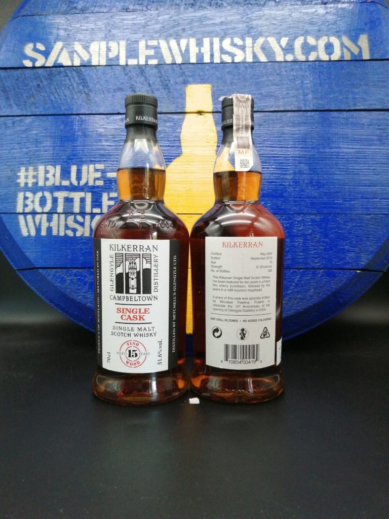 Kilkerran 15 yo Pawlina Poland Front and Back label 51,6 Fino